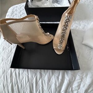 Badgley Mischka Beige Ankle Boots with Jewel Accents